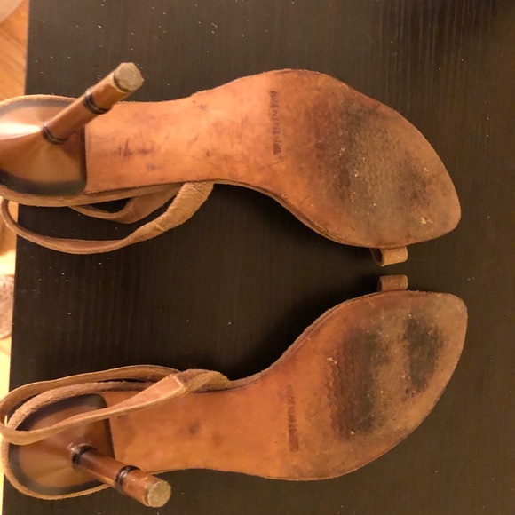 Lily Holt camel suede pumps size 8 bamboo heel - Picture 10 of 14